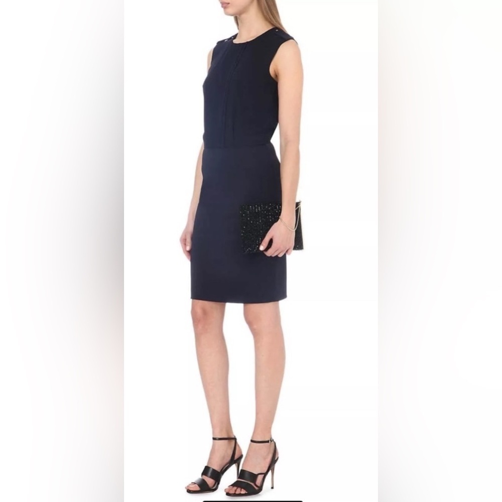 Reiss Dress 2 Asti navy blue pleat detailed bodice sleeveless work cocktail